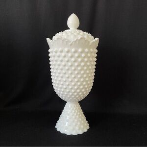 Apothecary Jar & Lid - Fenton Hobnail Milk Glass - Vintage